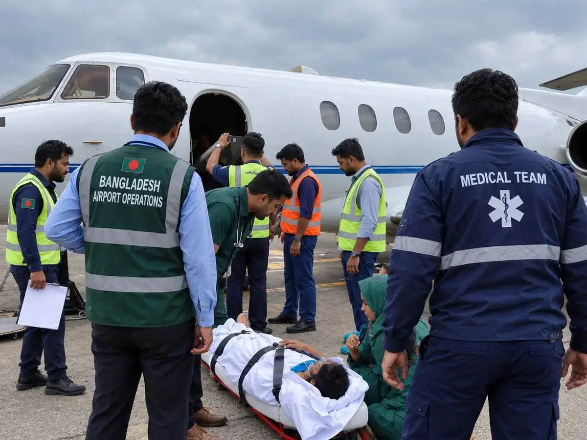 CareFly BD supporting a patient during arrival assistance
